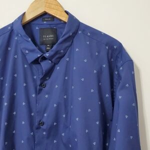 01.Algo Non Iron Stretch Blue Pattern Long Sleeve Button-Up Shirt XXL